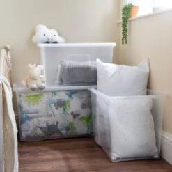 B&M Large Storage Box With Lid 110L - Clear -Hot Sale Household Items 284861 110l storage box with lid clear 5