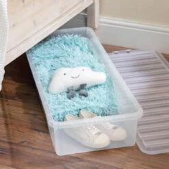 B&M Underbed Storage Box With Lid 55L - Clear -Hot Sale Household Items 307321 55l under bed storage box with lid 4