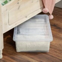 B&M Underbed Clear Storage Box With Lid 32L - Clear -Hot Sale Household Items 314173 32l underbed storage box with lid clear 4