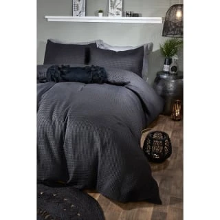 B&M Luna Waffle Double Duvet Set - Black 1 B&M Luna Waffle Double Duvet Set - Black