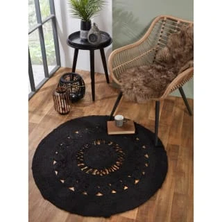 B&M Maya Woven Jute Rug 1m - Black -Hot Sale Household Items 367868 maya black woven jute rug