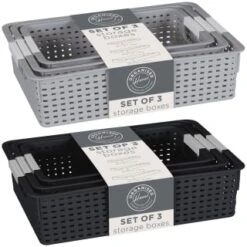 B&M Set Of Three Storage Baskets - Black -Hot Sale Household Items 384207 3pk storage boxes main