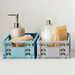 Mini Stacking Fold Flat Crate 22.2 X 15 X 8.7cm - Teal -Hot Sale Household Items 384980 384981 384982 home essebtials mini stacking fold flat crate main 3