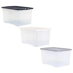 B&M Large Clear Storage Box With Lid 60L - Black -Hot Sale Household Items 391386 clear 60 litre box with lid group