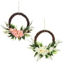 Bloom Wicker Floral Wreath - White 5 Bloom Wicker Floral Wreath - White -Hot Sale Household Items 392815 27cm half wicker floral wreath with jute hoop hanger group