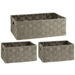 B&M Caen Set Of 3 Paper Rope Baskets - Grey